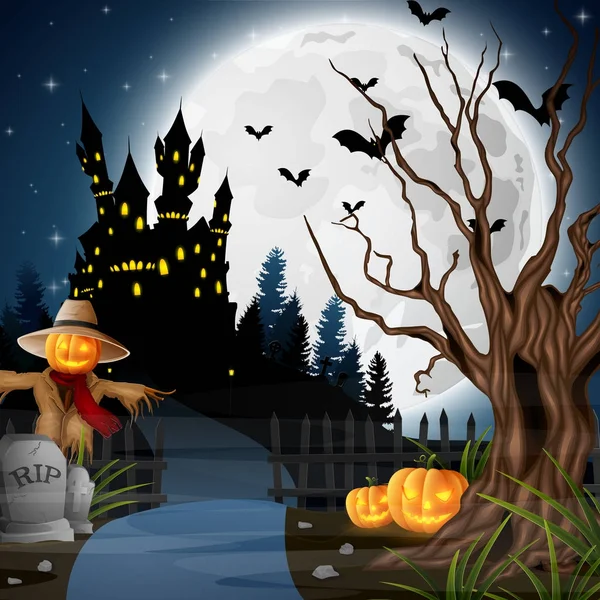 Madárijesztő Tök Halloween Háttér — Stock Vector