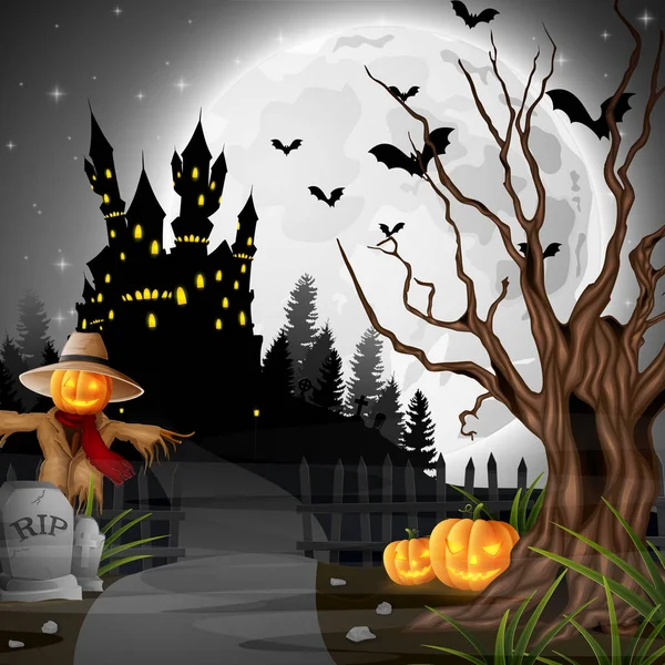 Madárijesztő Tök Halloween Háttér — Stock Vector