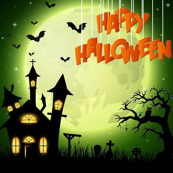 Fondo Halloween Con Iglesia Luna Llena — Archivo Imágenes Vectoriales