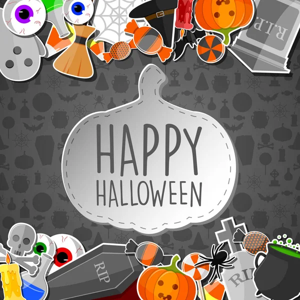 Banner Halloween Con Iconos Planos Pegatinas Sobre Fondo Gris — Archivo Imágenes Vectoriales