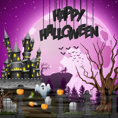 Cadılar Bayramı arka plan mezarlık ve Kalesi ile