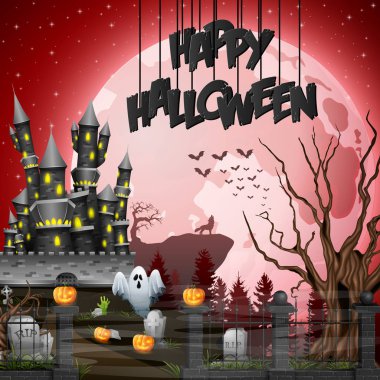 Cadılar Bayramı arka plan mezarlık ve Kalesi ile