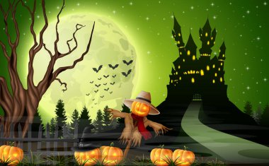 Korkuluk ve kabaklar dolunay üzerinde korkunç Kalesi