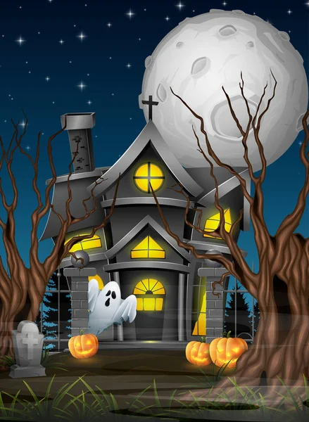 Fondo Halloween Aterrador Con Fantasma Iglesia — Archivo Imágenes Vectoriales