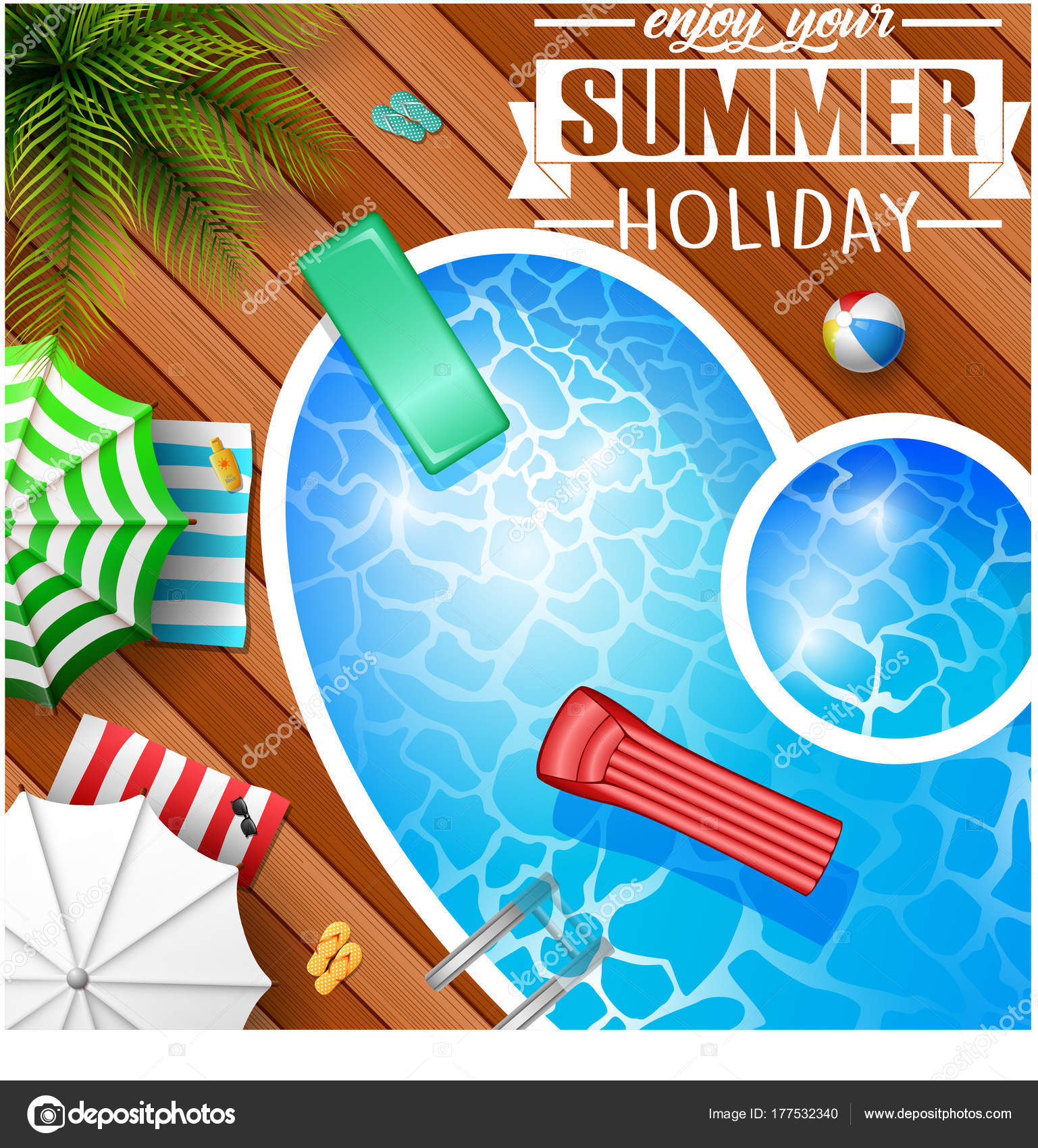 Swimming Pool Top View Umbrellas Palm Trees Loungers Air Mattress Stock Vector Swimming Pool Top View Umbrellas Palm Trees Loungers Air Mattress Stock Vector