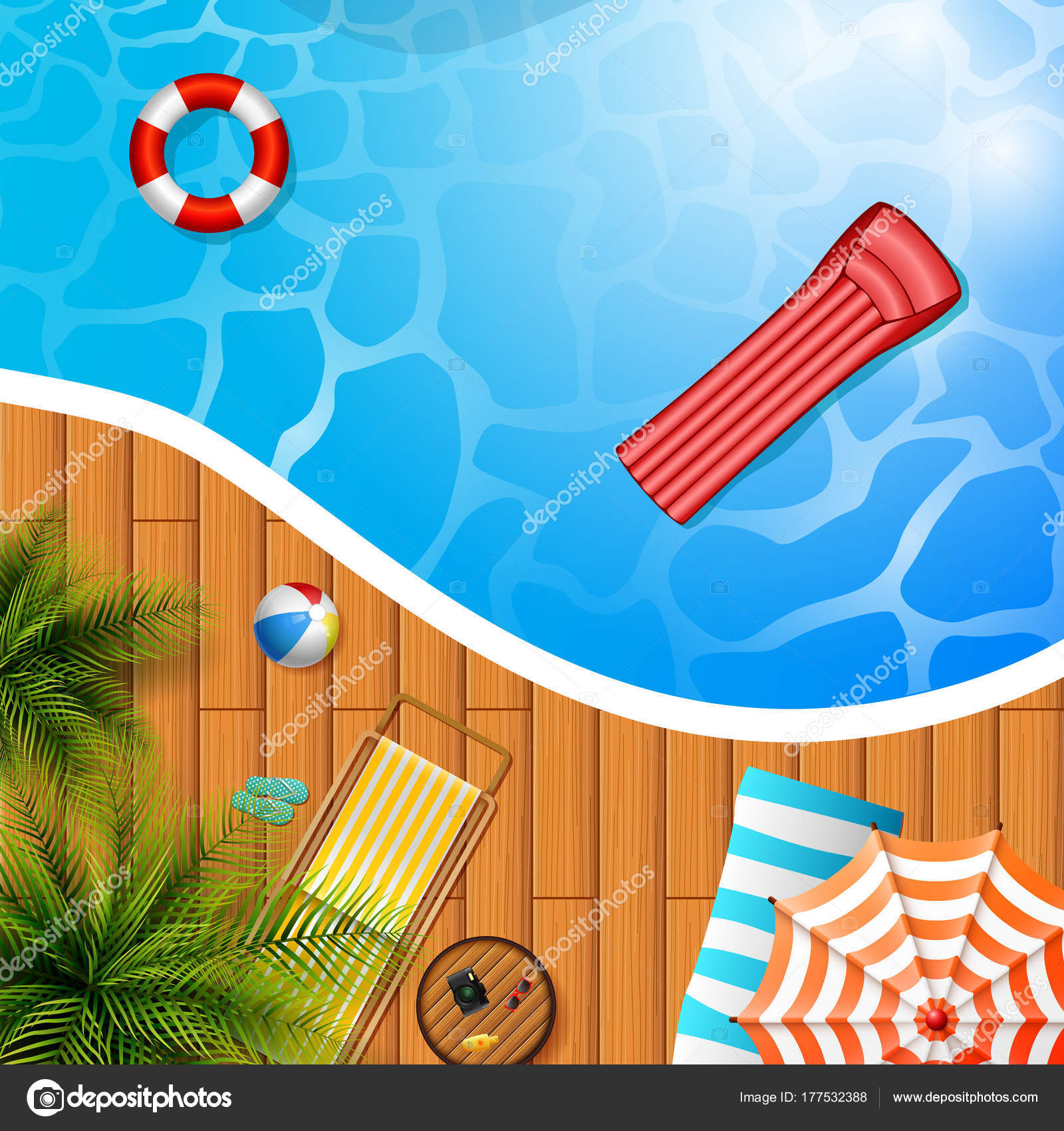 Summer Background Swimming Pool Umbrella Mattress Stock Vector Summer Background Swimming Pool Umbrella Mattress Stock Vector