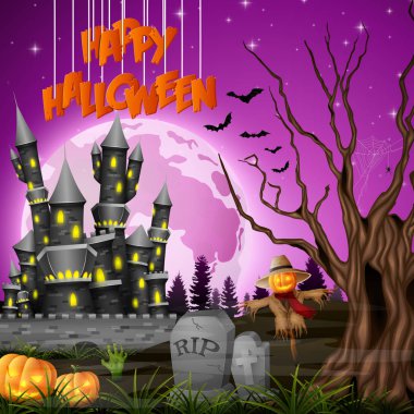 Kale ve korkuluk Cadılar Bayramı arka plan