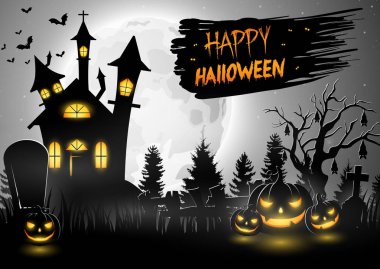 Dolunay üzerinde pumpkins ile korkunç Kilisesi