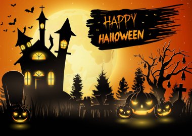 Dolunay üzerinde pumpkins ile korkunç Kilisesi