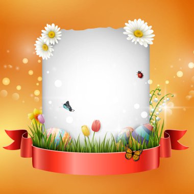 Turuncu arka plan ile mutlu aster yumurta