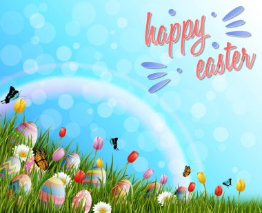 Güzel doğa arka plan ile Paskalya yortusu yumurta