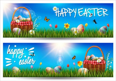 Güzel doğa arka plan ile Paskalya yortusu yumurta