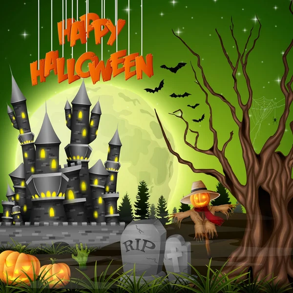 Halloween Tło Zamku Strach Wróble — Wektor stockowy