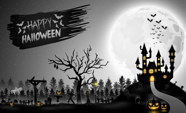 Fondo Halloween Dibujos Animados Con Castillo Calabaza — Vector de stock