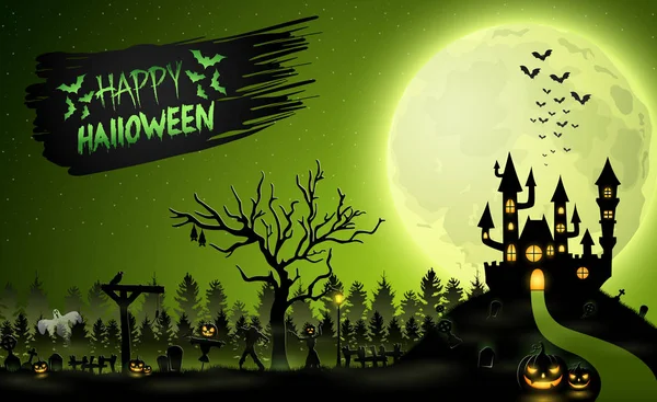 Cartoon Halloween Bakgrund Med Slottet Och Pumpa — Stock vektor