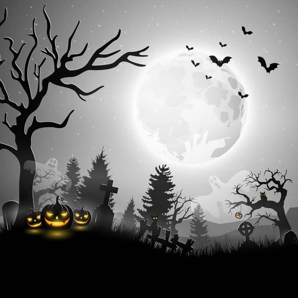 Noche Halloween Con Calabazas Fantasma — Vector de stock