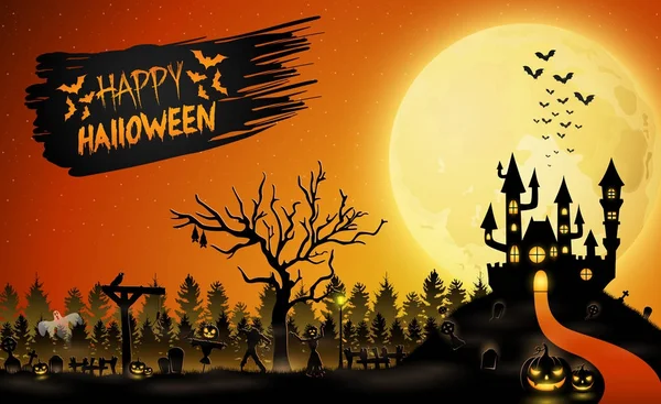 Desenhos Animados Halloween Fundo Com Castelo Abóbora — Vetor de Stock