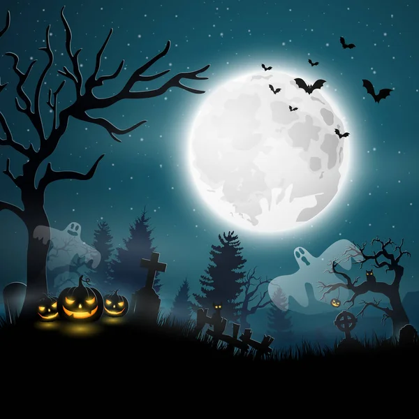 Noche Halloween Con Calabazas Fantasma — Vector de stock