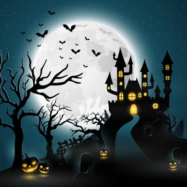 Cartoon Halloween Achtergrond Met Kasteel Pompoen — Stockvector