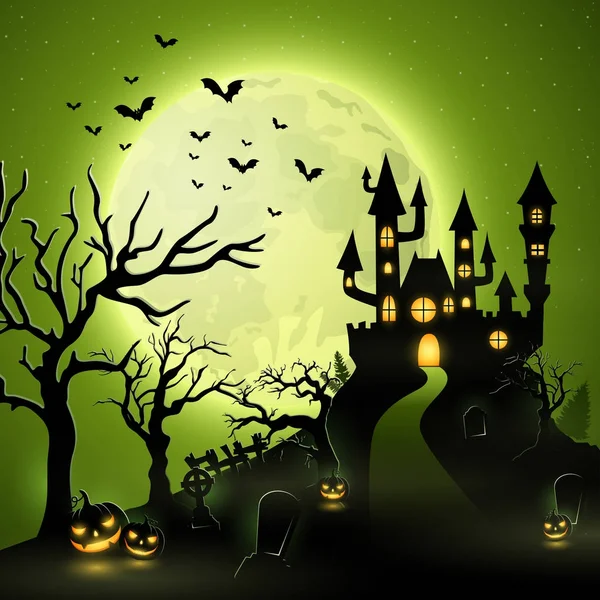 Cartoon Halloween Background Castle Pumpkin — Stock Vector