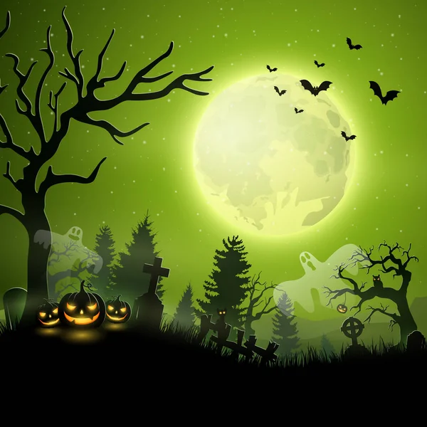 Halloween Night Met Pompoenen Ghost — Stockvector