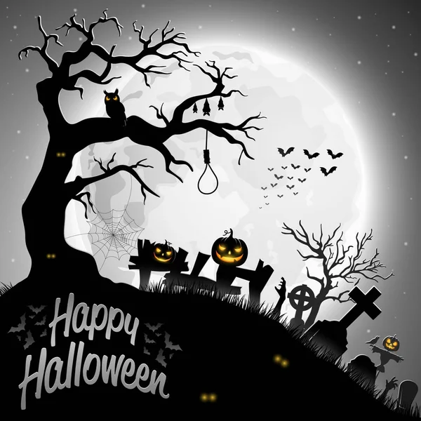 Noite Halloween Fundo Lua Cheia — Vetor de Stock