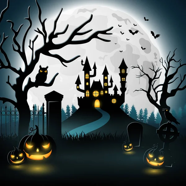 Fond Halloween Avec Château Citrouilles Effrayantes — Image vectorielle