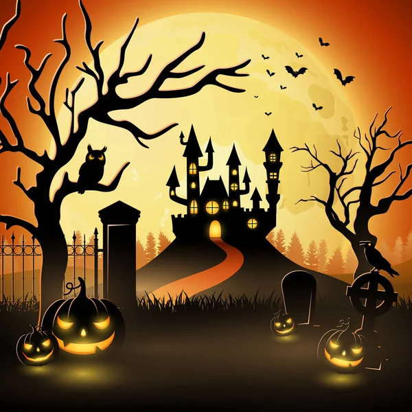 Halloween Tło Zamku Przerażające Dynie — Wektor stockowy