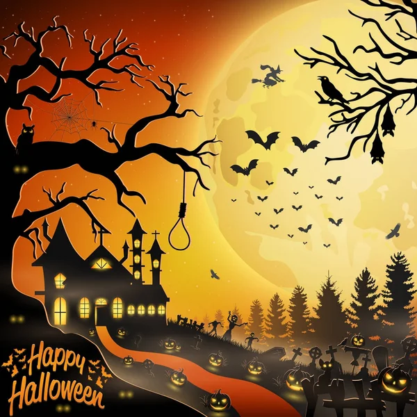 Halloween Fondo Iglesia Calabazas — Vector de stock