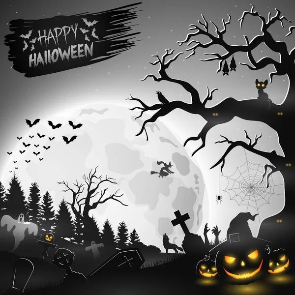 Halloween Noche Fondo Con Calabazas — Vector de stock