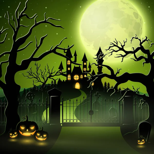 Creepy Graveyard Castle Pumpkins — Stock Vector