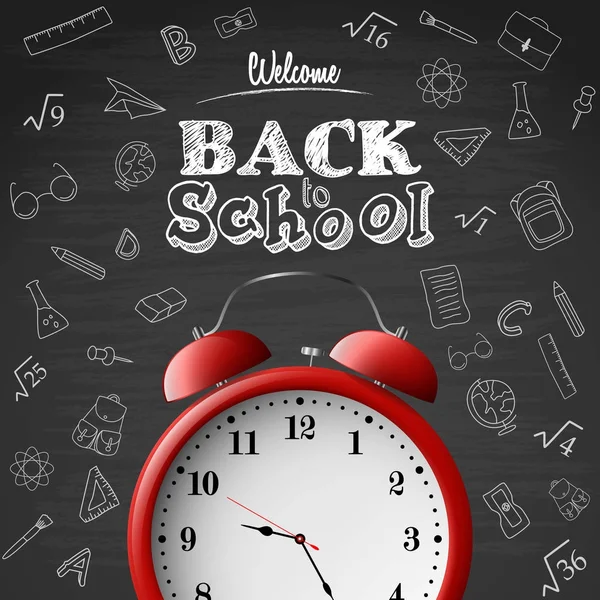 Back School Background Red Alarm Clock — Stock Vector