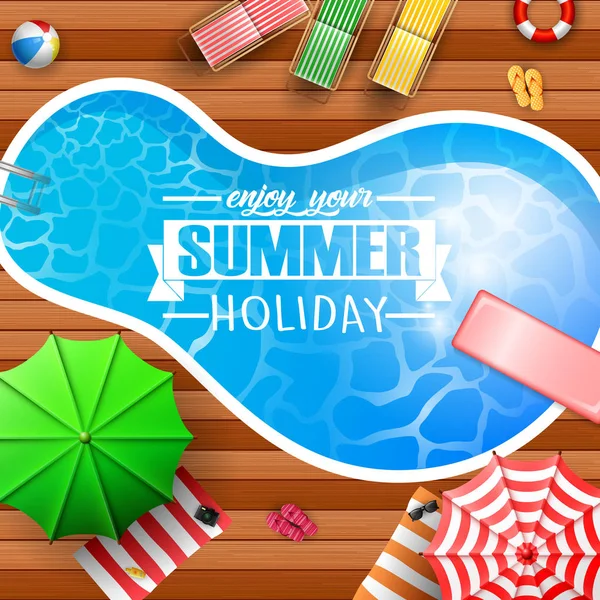 Summer Background Swimming Pool Umbrella Mattress — Stock Vector