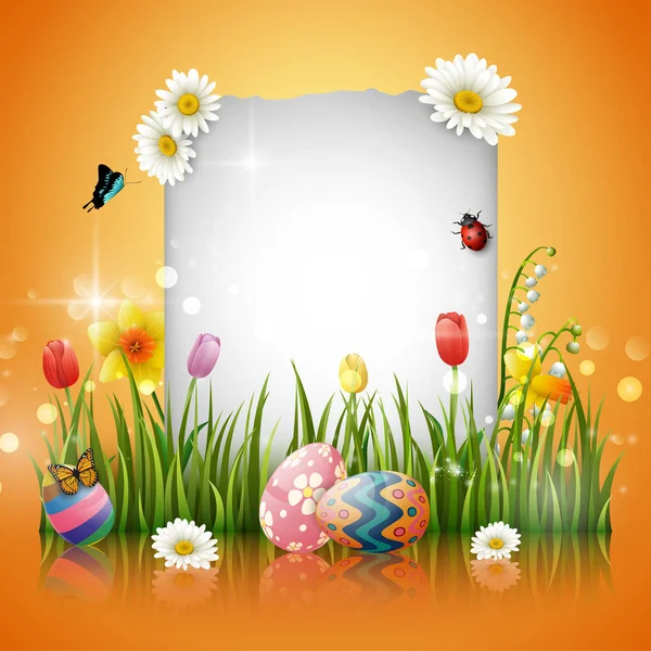Happy Velikonoční Vajíčko Papírem Květiny Sněhová Vločka — Stockový vektor