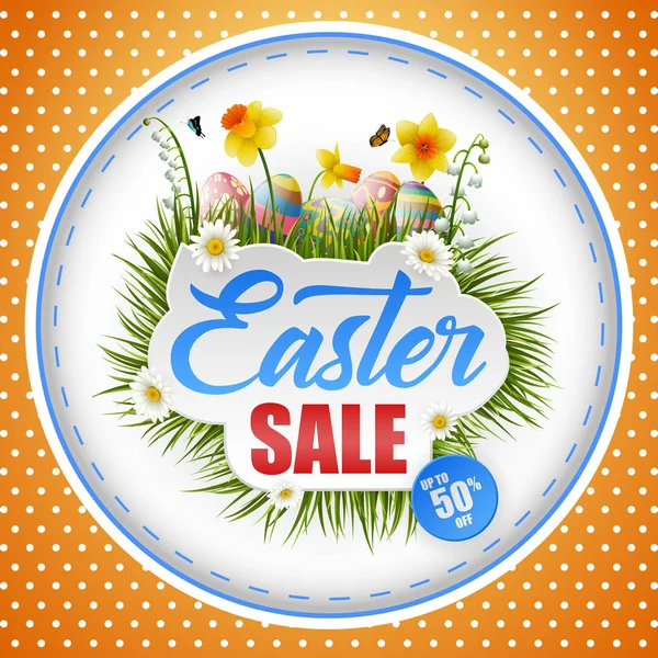 Happy Easter Sale Banner Orange Background - Stok Vektor