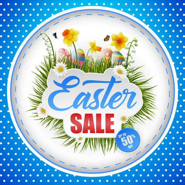 Happy Easter Sale Banner Fundal Albastru — Vector de stoc