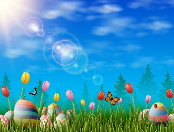 Beautiful Nature Background Easter Egg — Stock Vector