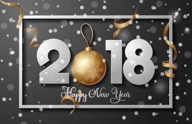 2018 mutlu yeni yıl arka plan ile altın Noel biblo ve şeritler öğeleri top