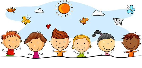 Desenhos Animados Crianças Felizes Com Pose Diferente — Vetor de Stock