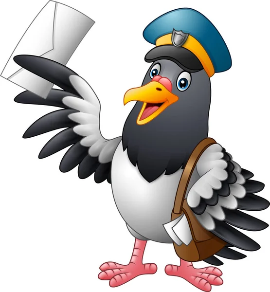 Cartoon Funny Pigeon Bird Delivering Letter — Stock Vector