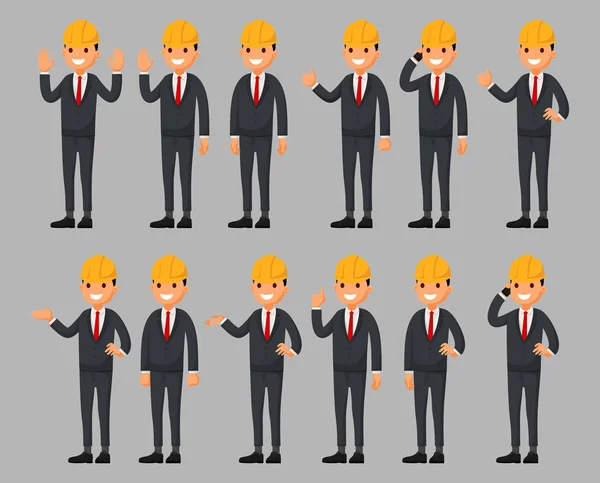 Set Personaggio Dei Cartoni Animati Costruttore Pose Diverse Illustrazione Vettoriale — Vettoriale Stock