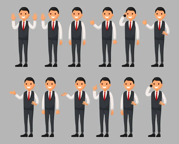 Conjunto Personaje Dibujos Animados Hombre Negocios Diferentes Poses Ilustración Vectorial — Vector de stock