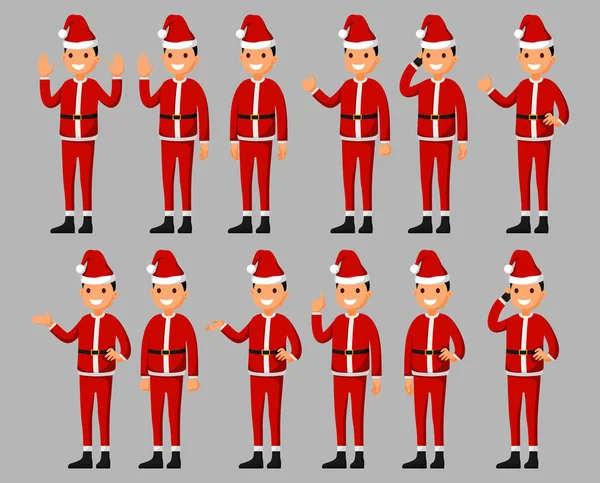 Conjunto Personaje Dibujos Animados Santa Claus Diferentes Poses Ilustración Vectorial — Vector de stock