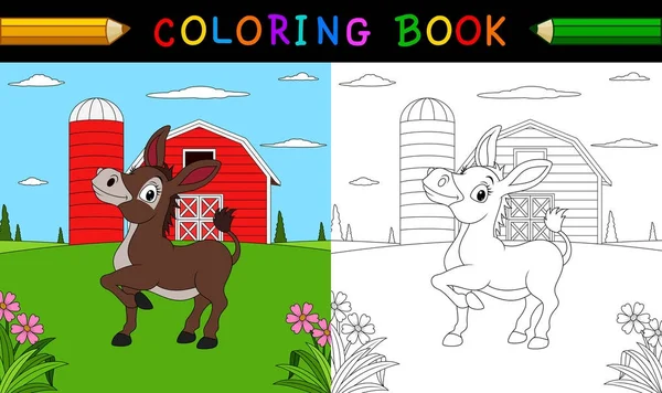 Βιβλίο Σελίδες Χρωματισμού Σελίδα Χαριτωμένο Γαϊδουράκι Στο Αγρόκτημα — Διανυσματικό Αρχείο