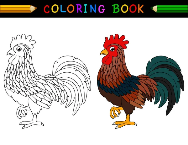 Libro Para Colorear Gallo Dibujos Animados — Vector de stock