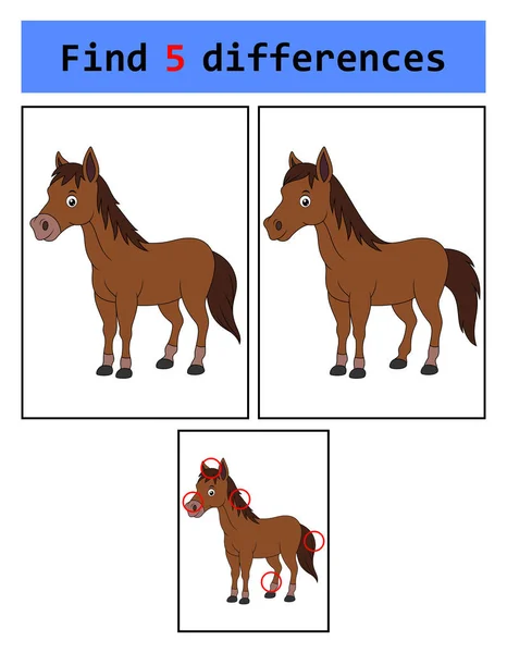 Encontre Diferenças Cavalo —  Vetores de Stock