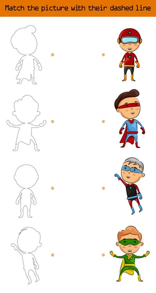Coincidir Con Imagen Conjunto Personajes Superhéroes Niños — Vector de stock