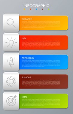 infographics seçenekleri şablonuyla kağıt sayfalarının ve 5 Seçenekleri simgesi