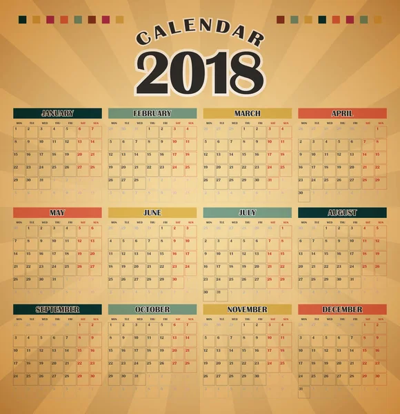 Calendário Para 2018 Projeto Folheto Modelo — Vetor de Stock