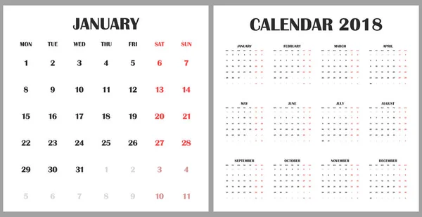 Calendario Para 2018 Diseño Folleto Plantilla — Vector de stock